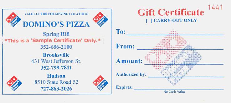 *CLICK HERE - For choices & cost - Click on the DOMINO'S Logo above for your closest location